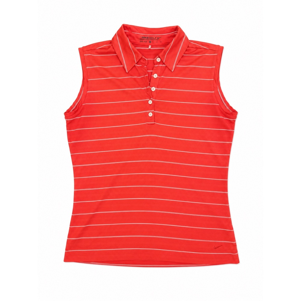 Nike Golf Dri-FIT Sleeveless Polo Shirt Striped Golf Top Red Women's Medium